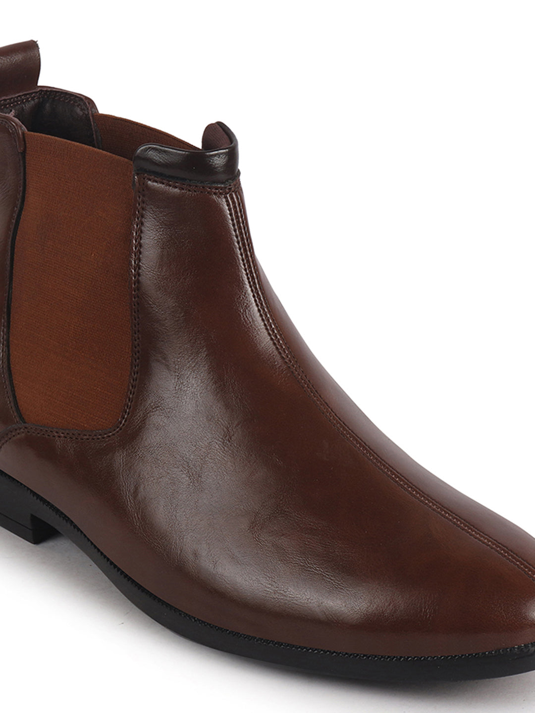 Men Tan High Ankle Shock Absorption Slip On Chelsea Boot with Elastic Side Panel|Formal, Winter Boots Soft Cushioned Insole|Anti Skid TPR Welted Sole