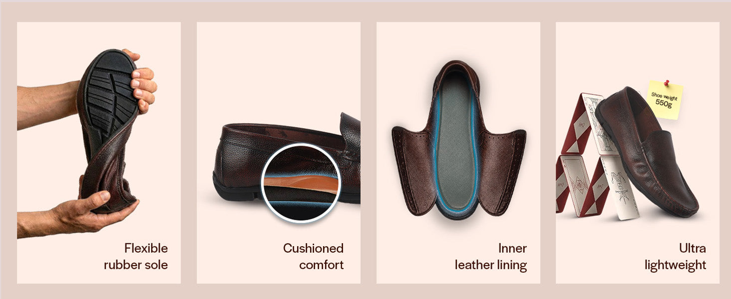 Men Jecobin Genuine Leather Textured Easy Pull On Driving Loafer and Moccasin|Anti Skid Flexible Rubber Sole for Superior Comfort