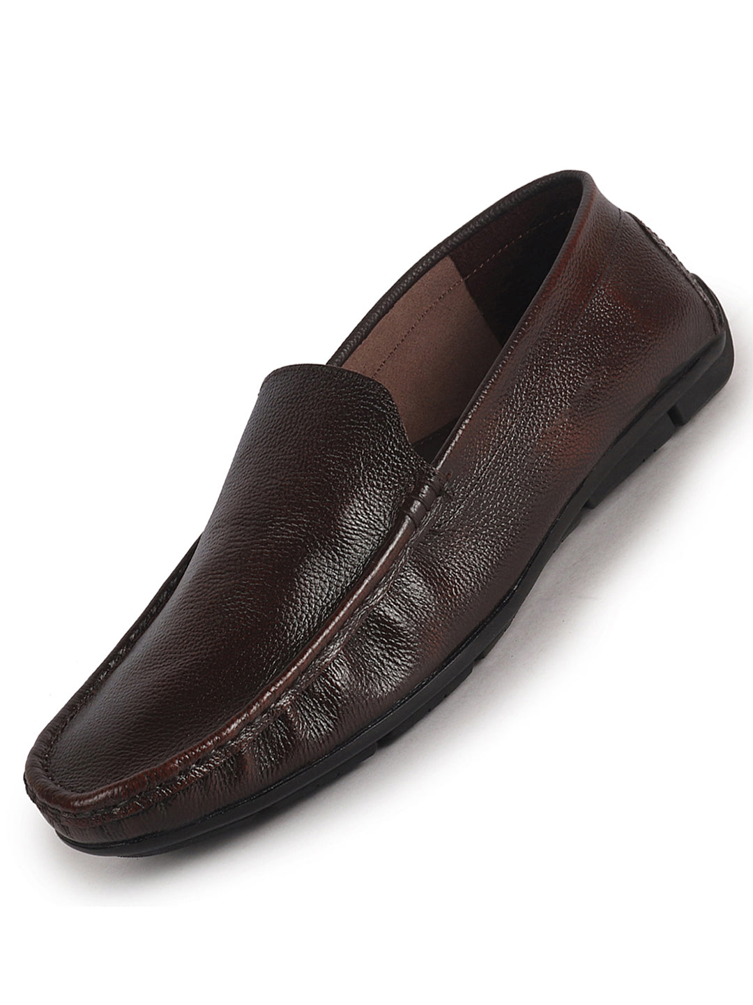 Men Brown Genuine Leather Textured Easy Pull On Driving Loafer and Moccasin|Anti Skid Flexible Rubber Sole for Superior Comfort