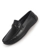 Men Black Elegant Metal Bit Accent Moc Toe Moccasins|Cushioned Insole Driving Loafers with Flexible Comfort Sole|Slip On Shoes for Semi-Formal Evening Parties & Dinners