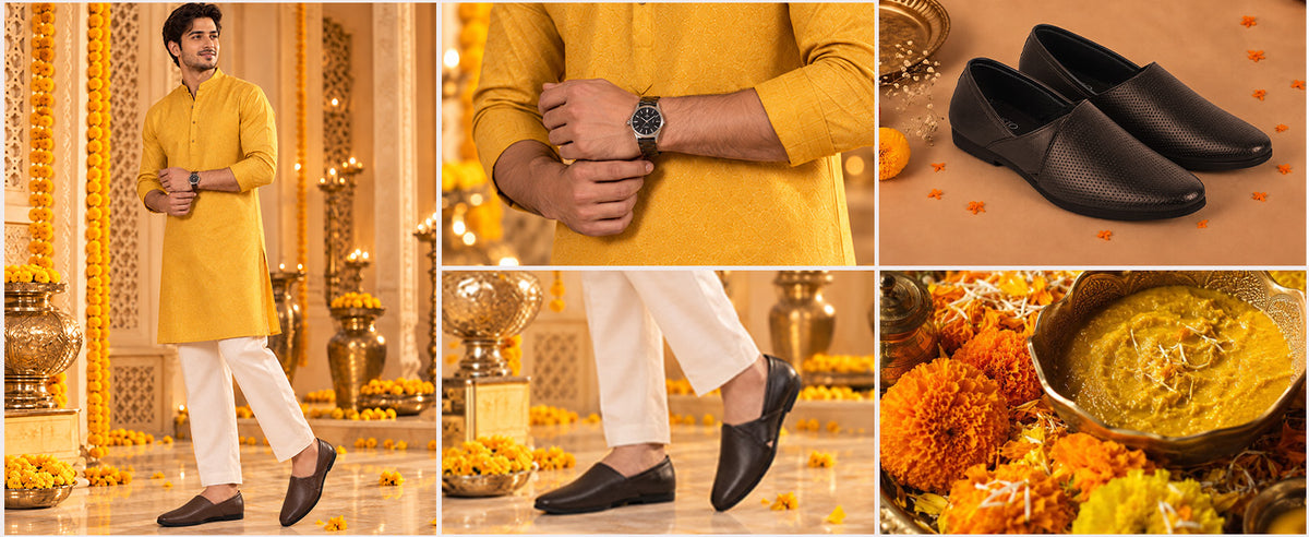 Men Black Ethnic Wedding Traditional Textured Slip On Juttis and Mojaris | Lightweight Cushioned Insole, Anti-Skid Sole | Perfect Shoe for Kurta Pyjama Outfits, Sherwani