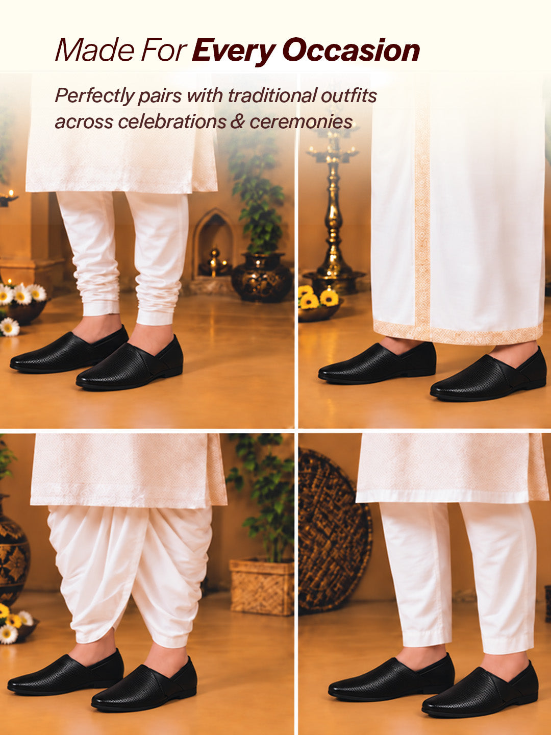 Men Black Ethnic Wedding Traditional Textured Slip On Juttis and Mojaris | Lightweight Cushioned Insole, Anti-Skid Sole | Perfect Shoe for Kurta Pyjama Outfits, Sherwani