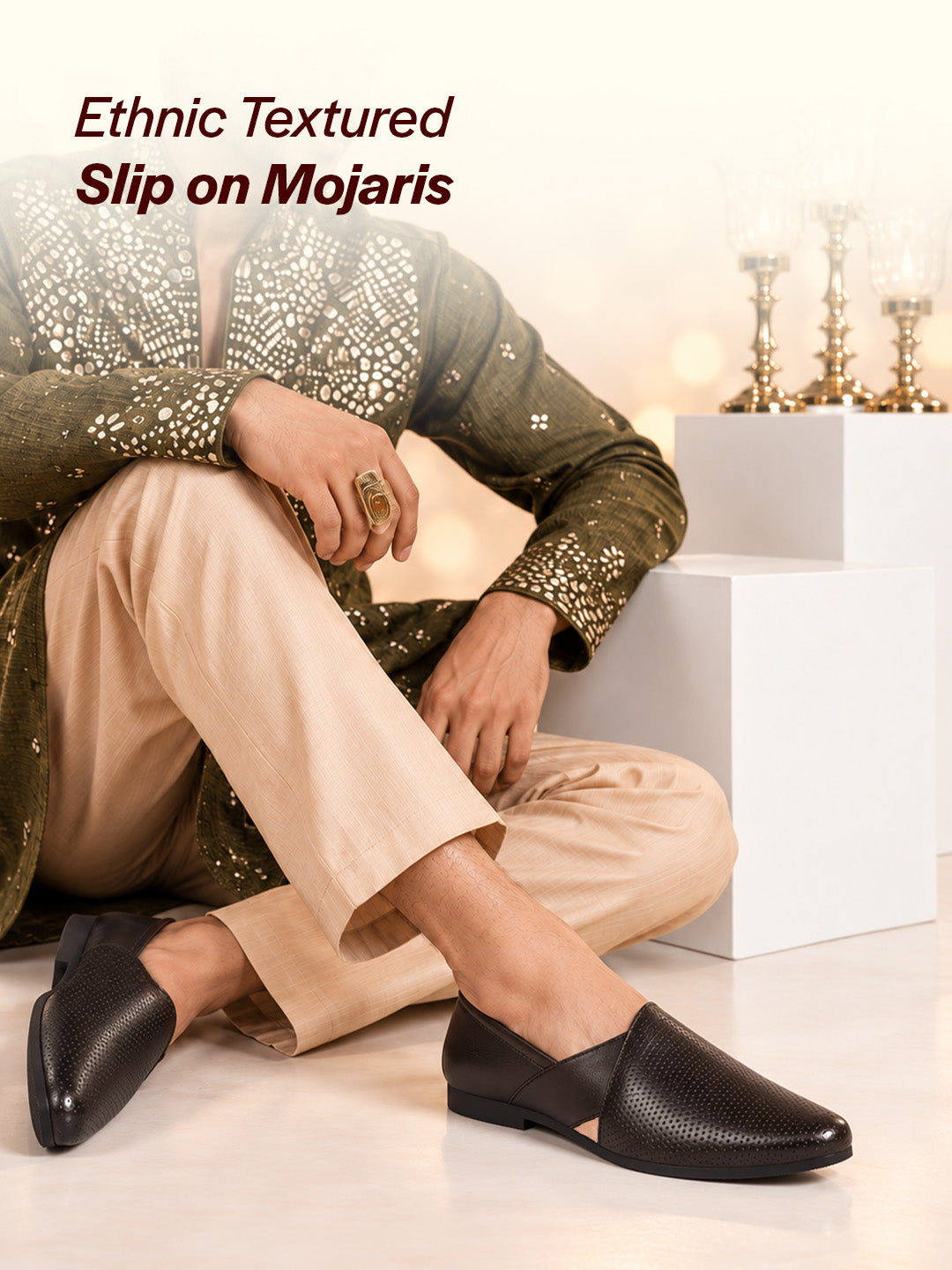 Men Brown Ethnic Wedding Traditional Textured Slip On Juttis and Mojaris | Lightweight Cushioned Insole, Anti-Skid Sole | Perfect Shoe for Kurta Pyjama Outfits, Sherwani