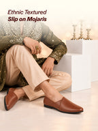 Men Tan Ethnic Wedding Traditional Textured Slip On Juttis and Mojaris | Lightweight Cushioned Insole, Anti-Skid Sole | Perfect Shoe for Kurta Pyjama Outfits, Sherwani