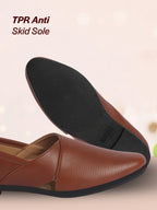 Men Tan Ethnic Wedding Traditional Textured Slip On Juttis and Mojaris | Lightweight Cushioned Insole, Anti-Skid Sole | Perfect Shoe for Kurta Pyjama Outfits, Sherwani