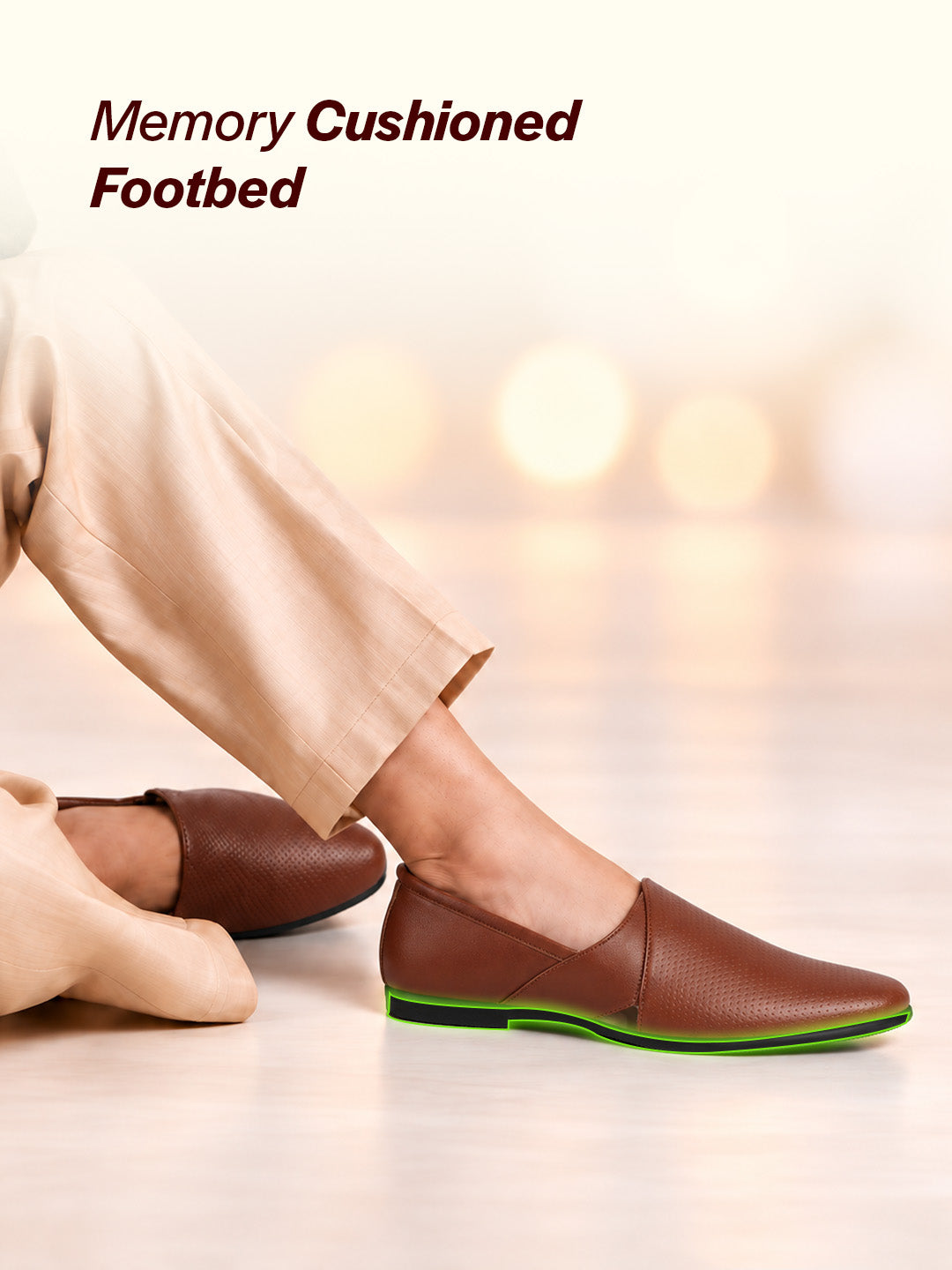 Men Tan Ethnic Wedding Traditional Textured Slip On Juttis and Mojaris | Lightweight Cushioned Insole, Anti-Skid Sole | Perfect Shoe for Kurta Pyjama Outfits, Sherwani