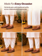 Men Tan Ethnic Wedding Traditional Textured Slip On Juttis and Mojaris | Lightweight Cushioned Insole, Anti-Skid Sole | Perfect Shoe for Kurta Pyjama Outfits, Sherwani
