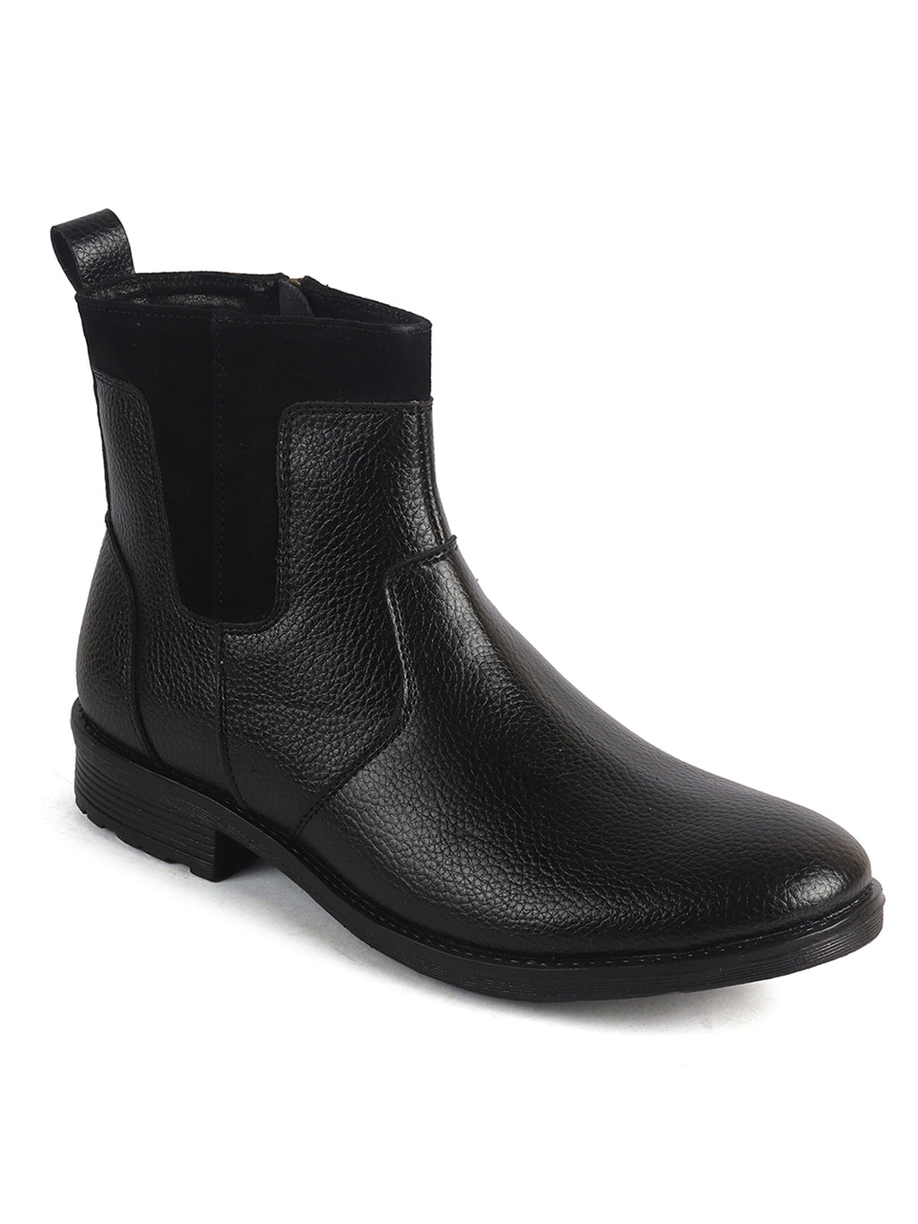 Men Black Side Zipper Closure High Ankle Slip On Chelsea Boot with Soft Cushioned Insole|Anti Skid TPR Sole|Shock Absorber Shoe for Winter, Office, Travel