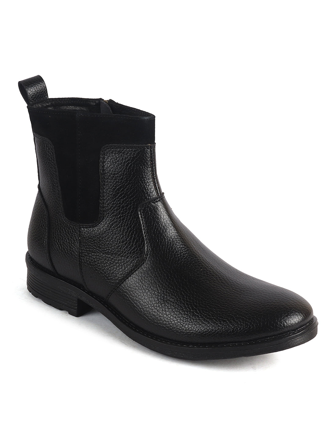 Men Black Side Zipper Closure High Ankle Slip On Chelsea Boot with Soft Cushioned Insole|Anti Skid TPR Sole|Shock Absorber Shoe for Winter, Office, Travel