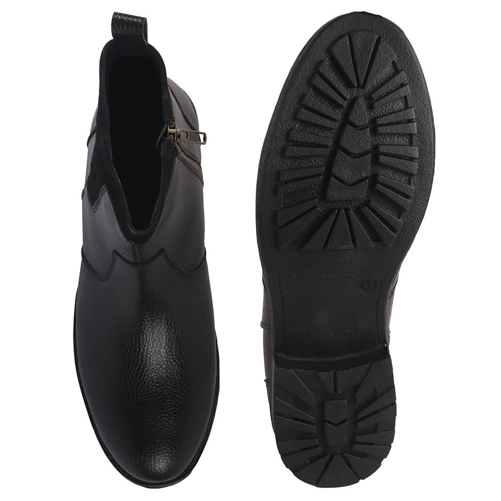 Men Black Side Zipper Closure High Ankle Slip On Chelsea Boot with Soft Cushioned Insole|Anti Skid TPR Sole|Shock Absorber Shoe for Winter, Office, Travel