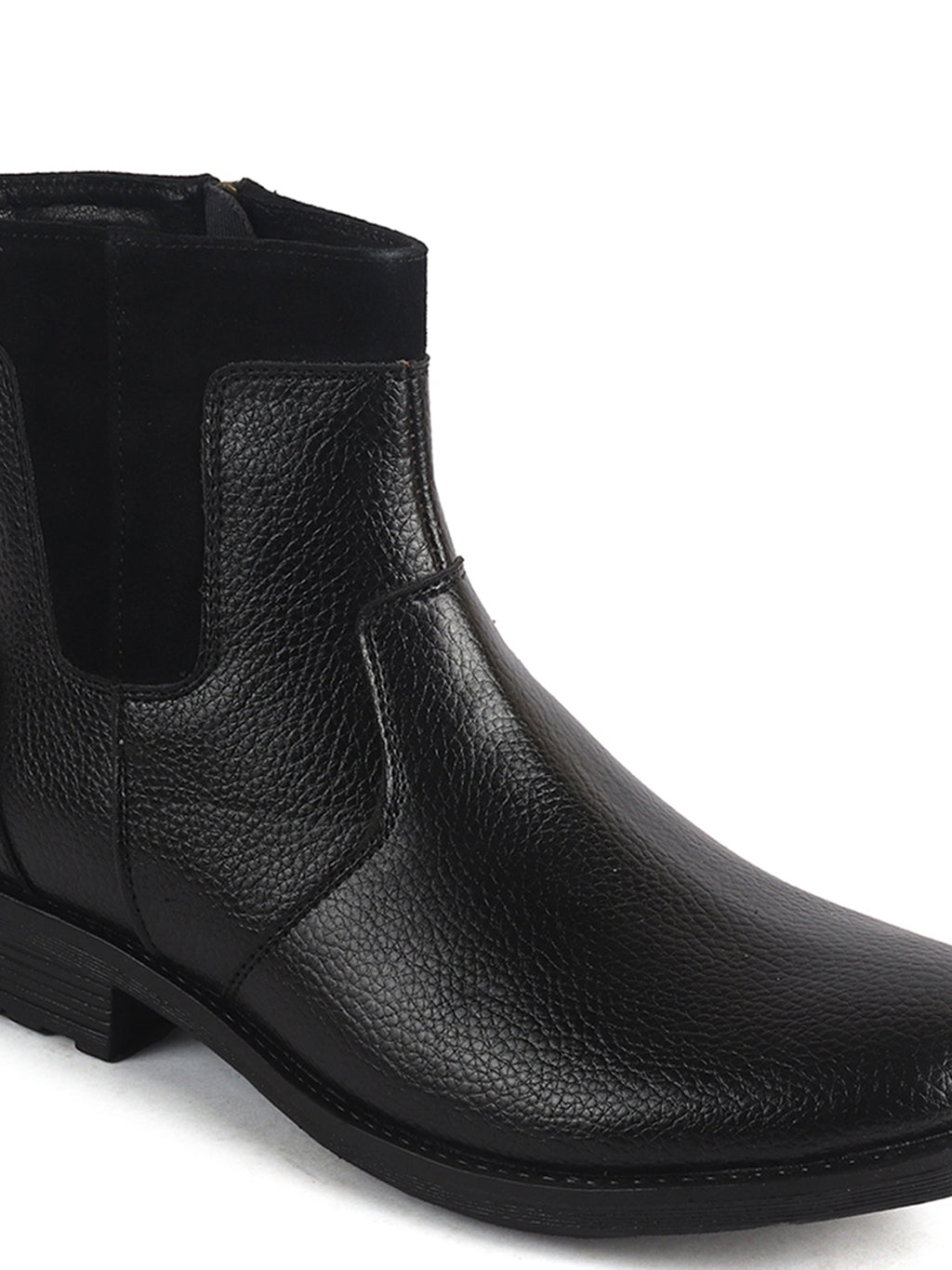 Men Black Side Zipper Closure High Ankle Slip On Chelsea Boot with Soft Cushioned Insole|Anti Skid TPR Sole|Shock Absorber Shoe for Winter, Office, Travel