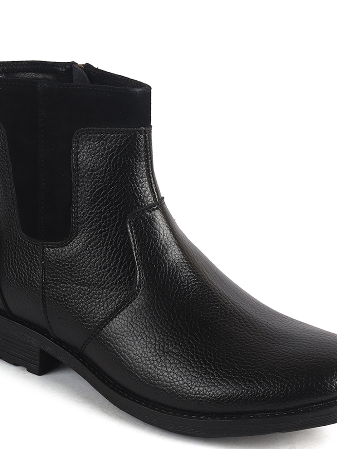 Men Black Side Zipper Closure High Ankle Slip On Chelsea Boot with Soft Cushioned Insole|Anti Skid TPR Sole|Shock Absorber Shoe for Winter, Office, Travel