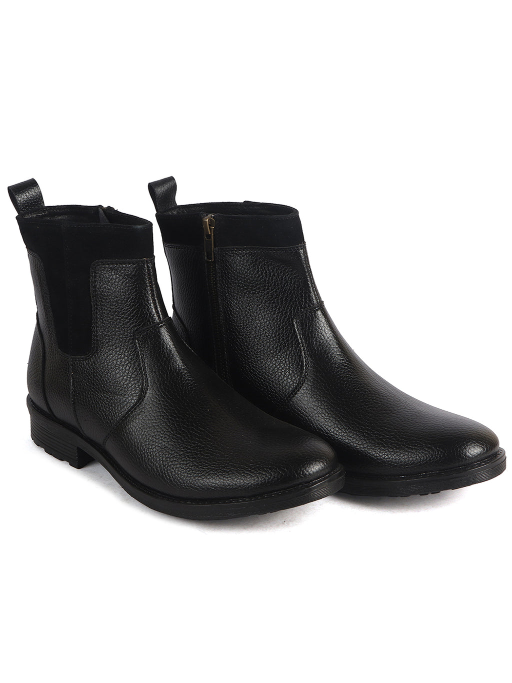 Men Black Side Zipper Closure High Ankle Slip On Chelsea Boot with Soft Cushioned Insole|Anti Skid TPR Sole|Shock Absorber Shoe for Winter, Office, Travel