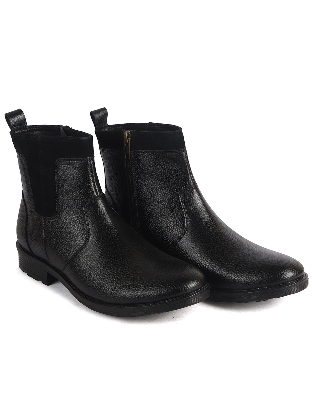 Men Black Side Zipper Closure High Ankle Slip On Chelsea Boot with Soft Cushioned Insole|Anti Skid TPR Sole|Shock Absorber Shoe for Winter, Office, Travel