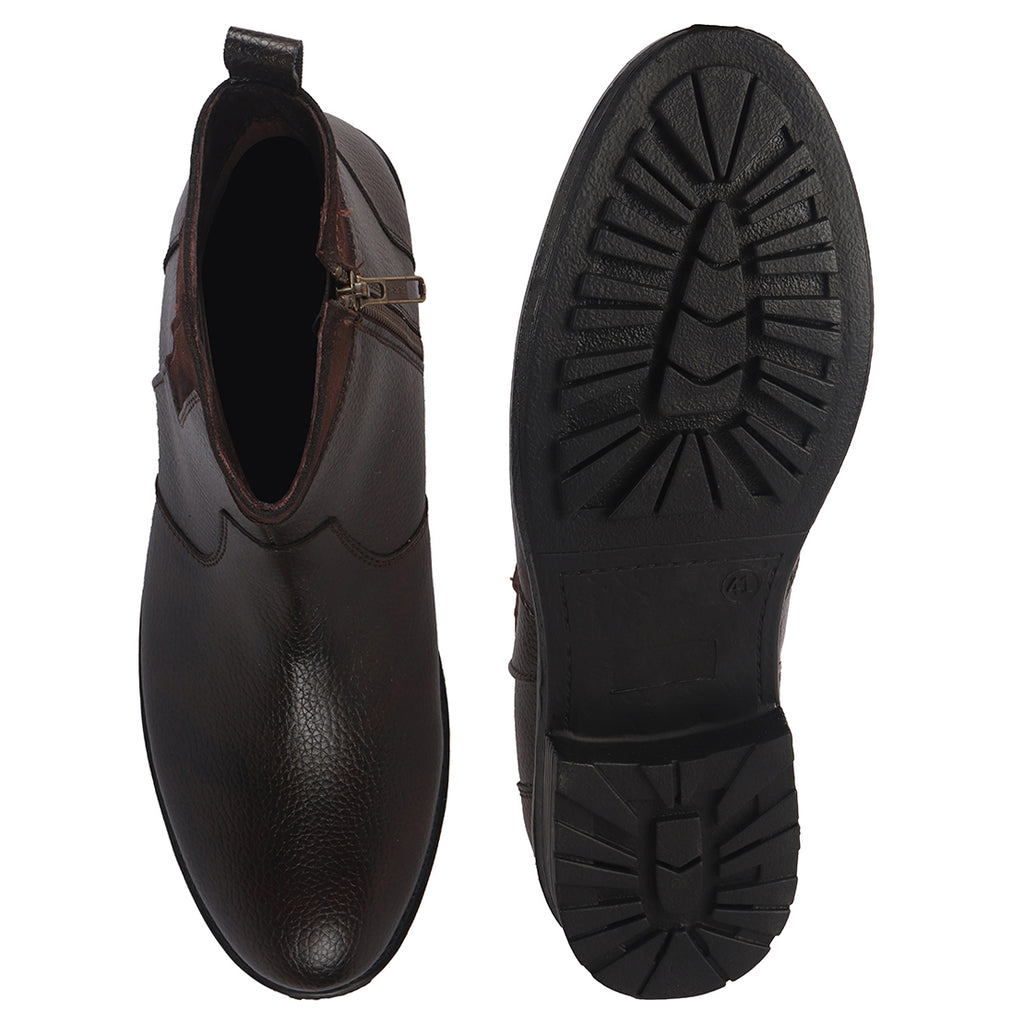 Men Brown Side Zipper Closure High Ankle Slip On Chelsea Boot with Soft Cushioned Insole|Anti Skid TPR Sole|Shock Absorber Shoe for Winter, Office, Travel