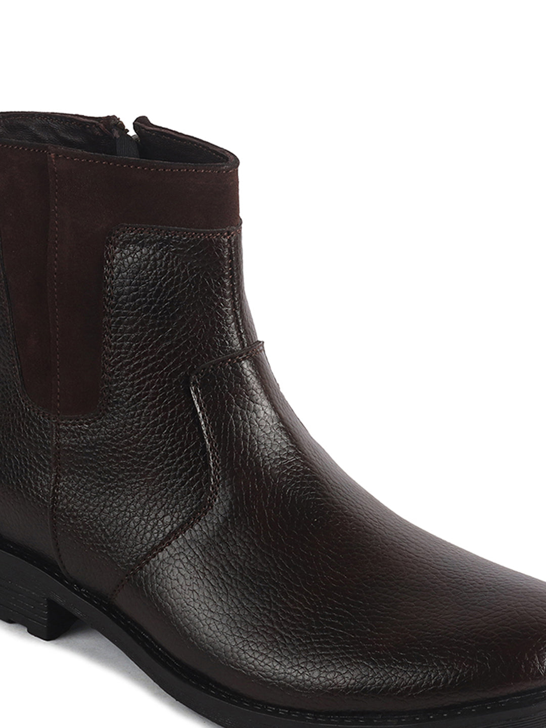 Men Brown Side Zipper Closure High Ankle Slip On Chelsea Boot with Soft Cushioned Insole|Anti Skid TPR Sole|Shock Absorber Shoe for Winter, Office, Travel