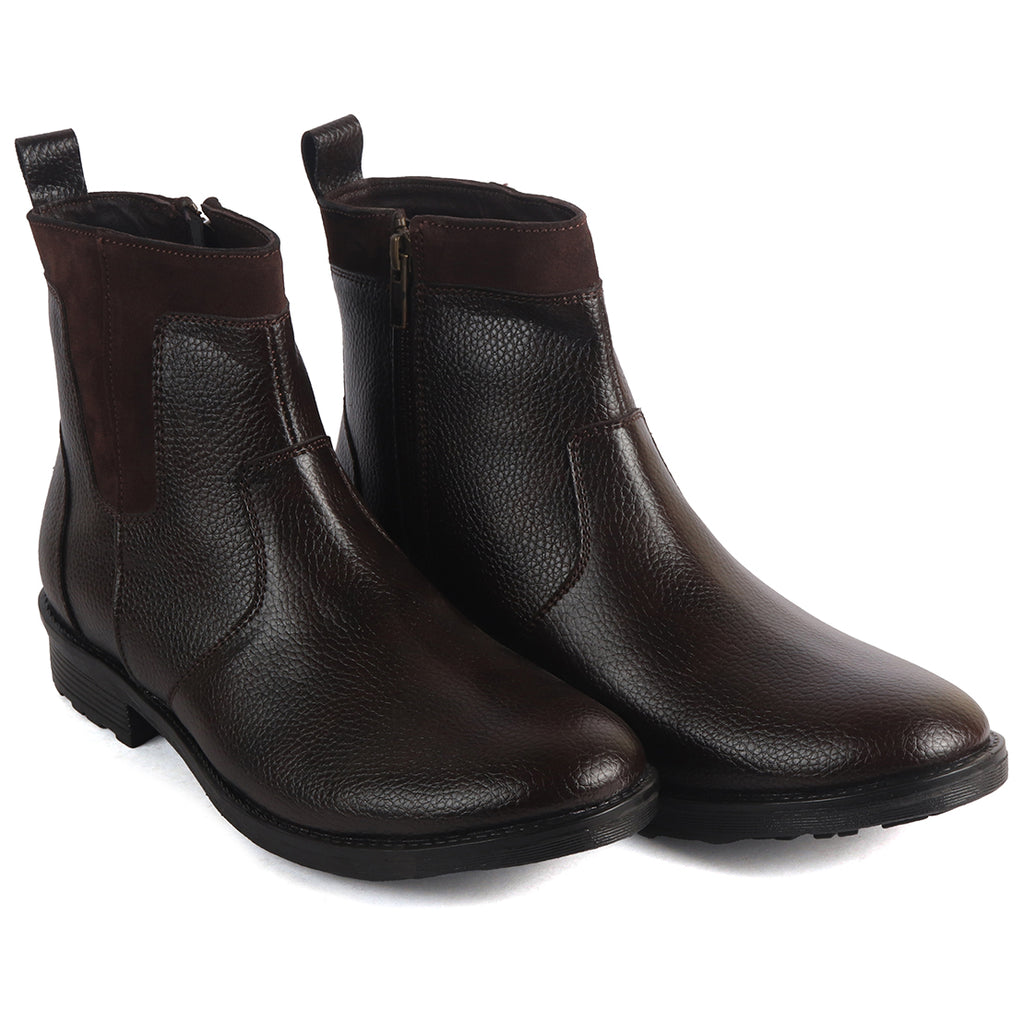 Men Brown Side Zipper Closure High Ankle Slip On Chelsea Boot with Soft Cushioned Insole|Anti Skid TPR Sole|Shock Absorber Shoe for Winter, Office, Travel
