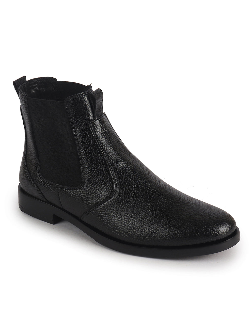 Men Black High Ankle Textured Slip On Chelsea Boots with Shock Absorber Insole|Formal, Office, Winter Durable Boots|Anti Skid TPR Welted Sole