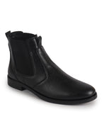 Men Black High Ankle Textured Slip On Chelsea Boots with Shock Absorber Insole|Formal, Office, Winter Durable Boots|Anti Skid TPR Welted Sole