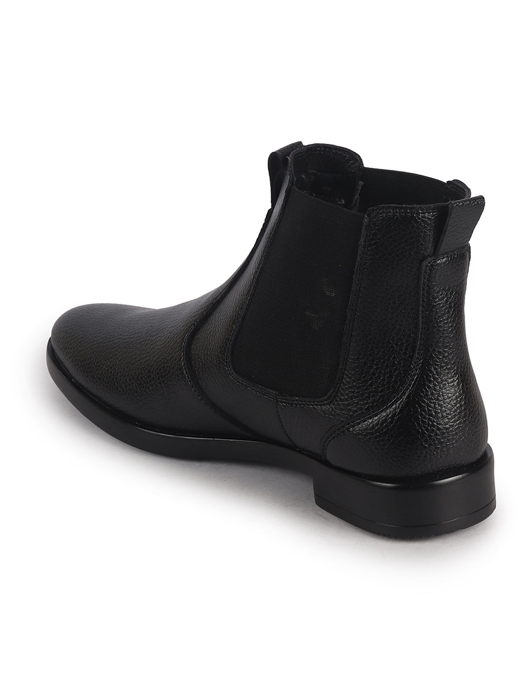 Men Black High Ankle Textured Slip On Chelsea Boots with Shock Absorber Insole|Formal, Office, Winter Durable Boots|Anti Skid TPR Welted Sole