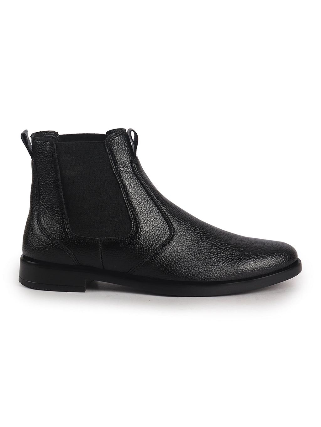 Men Black High Ankle Textured Slip On Chelsea Boots with Shock Absorber Insole|Formal, Office, Winter Durable Boots|Anti Skid TPR Welted Sole