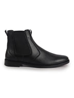 Men Black High Ankle Textured Slip On Chelsea Boots with Shock Absorber Insole|Formal, Office, Winter Durable Boots|Anti Skid TPR Welted Sole