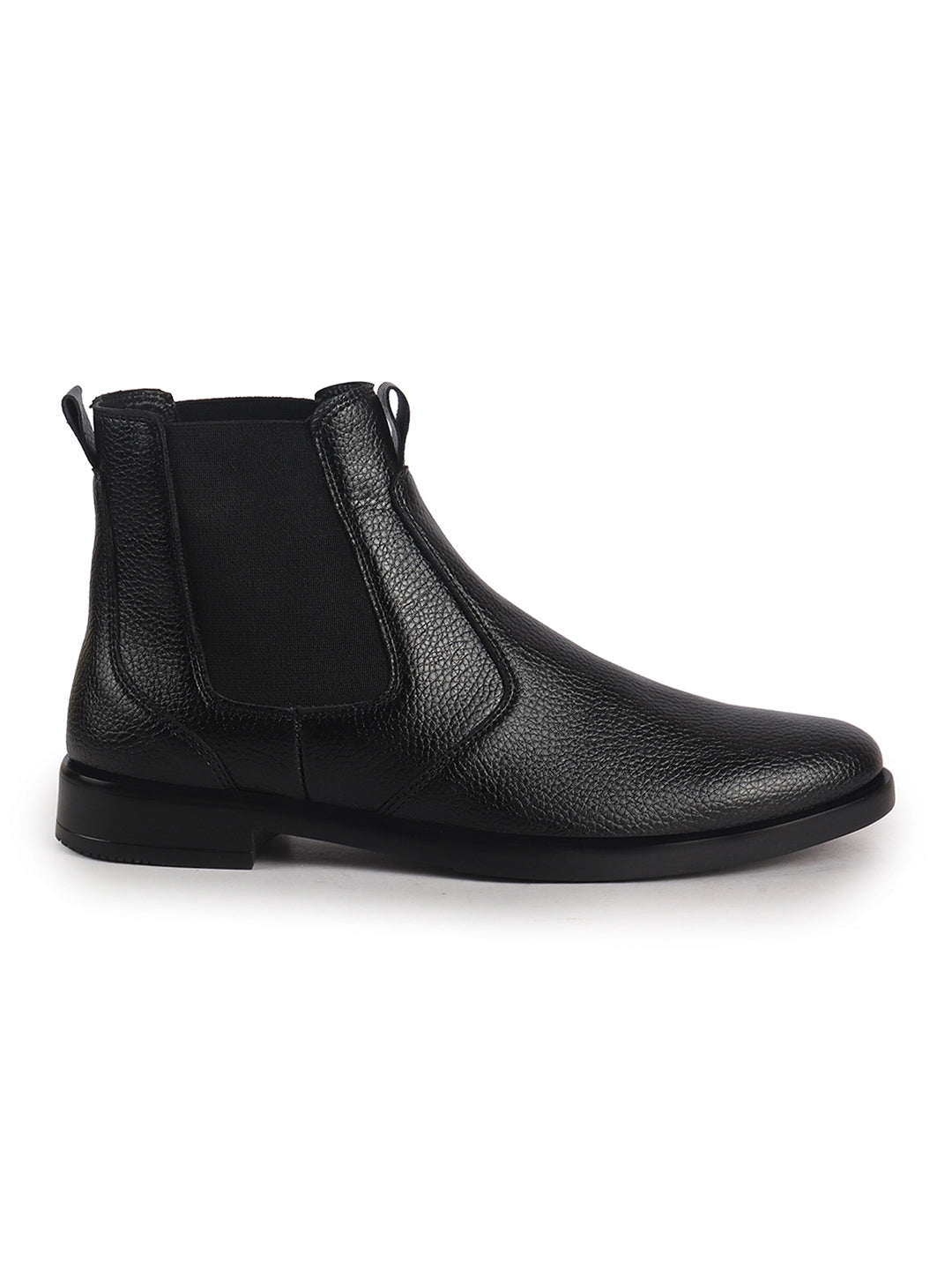 Men Black High Ankle Textured Slip On Chelsea Boots with Shock Absorber Insole|Formal, Office, Winter Durable Boots|Anti Skid TPR Welted Sole