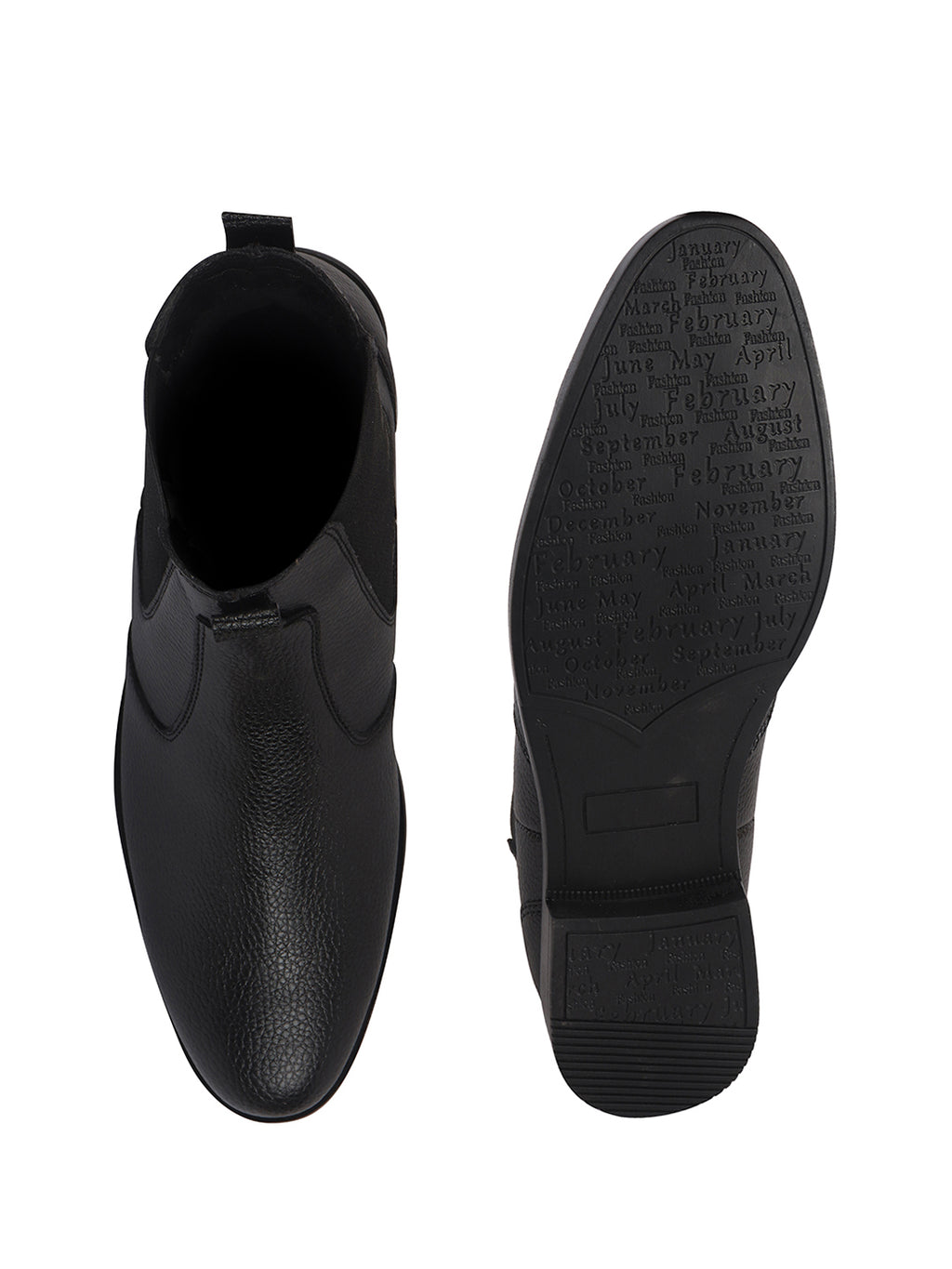 Men Black High Ankle Textured Slip On Chelsea Boots with Shock Absorber Insole|Formal, Office, Winter Durable Boots|Anti Skid TPR Welted Sole