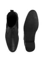 Men Black High Ankle Textured Slip On Chelsea Boots with Shock Absorber Insole|Formal, Office, Winter Durable Boots|Anti Skid TPR Welted Sole