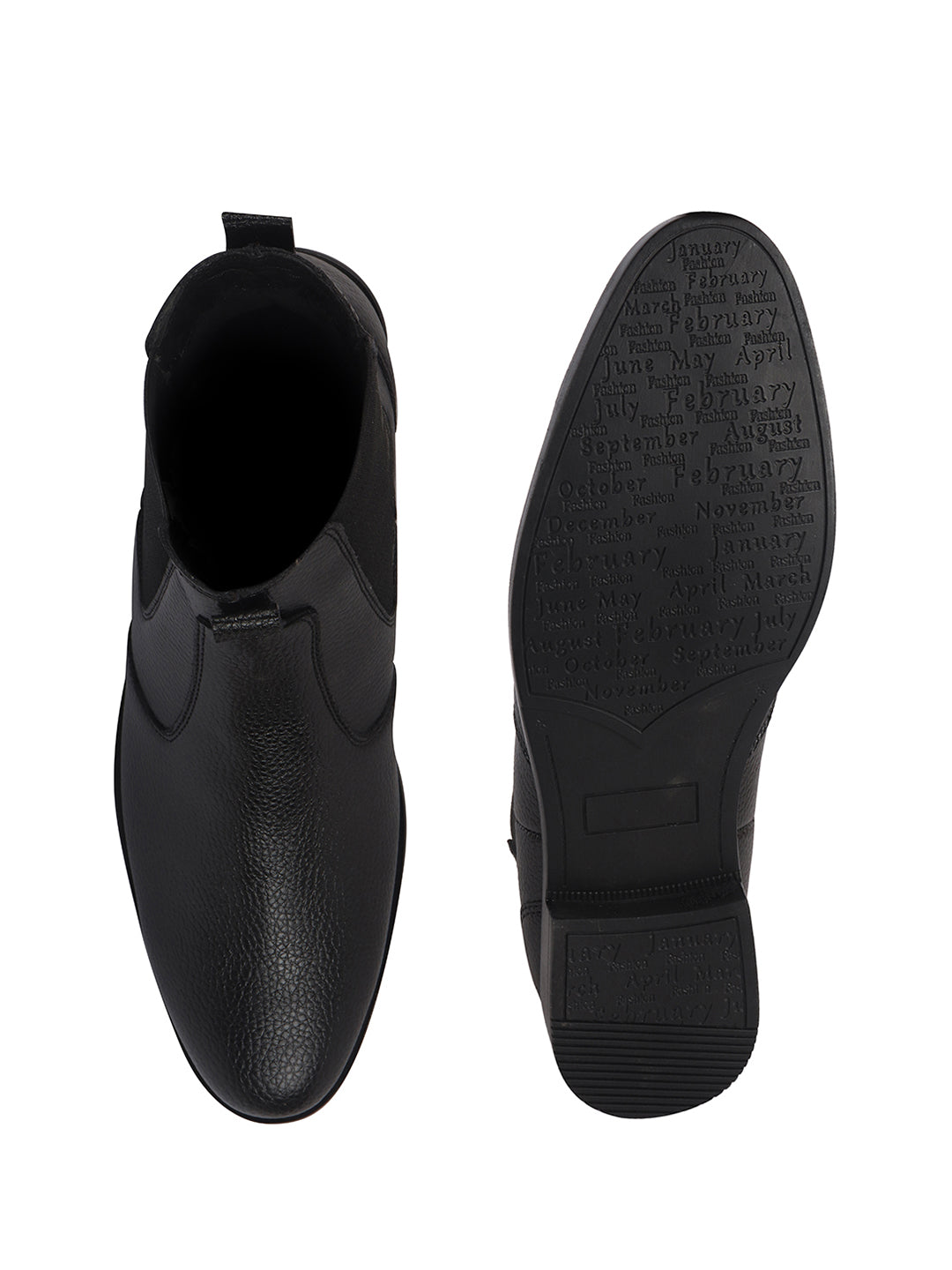 Men Black High Ankle Textured Slip On Chelsea Boots with Shock Absorber Insole|Formal, Office, Winter Durable Boots|Anti Skid TPR Welted Sole