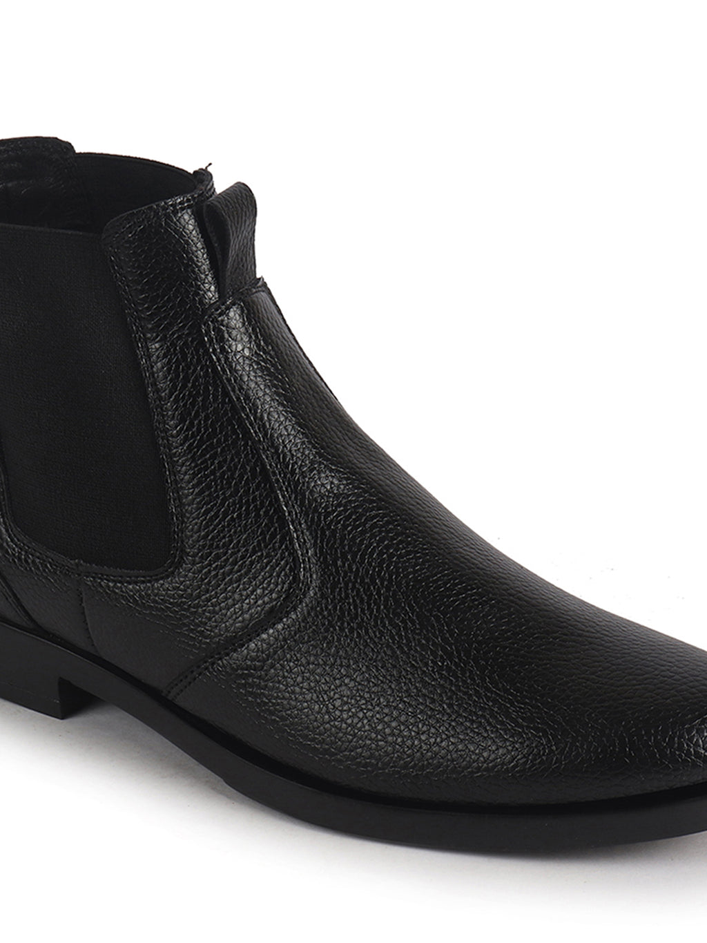Men Black High Ankle Textured Slip On Chelsea Boots with Shock Absorber Insole|Formal, Office, Winter Durable Boots|Anti Skid TPR Welted Sole