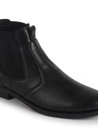 Men Black High Ankle Textured Slip On Chelsea Boots with Shock Absorber Insole|Formal, Office, Winter Durable Boots|Anti Skid TPR Welted Sole