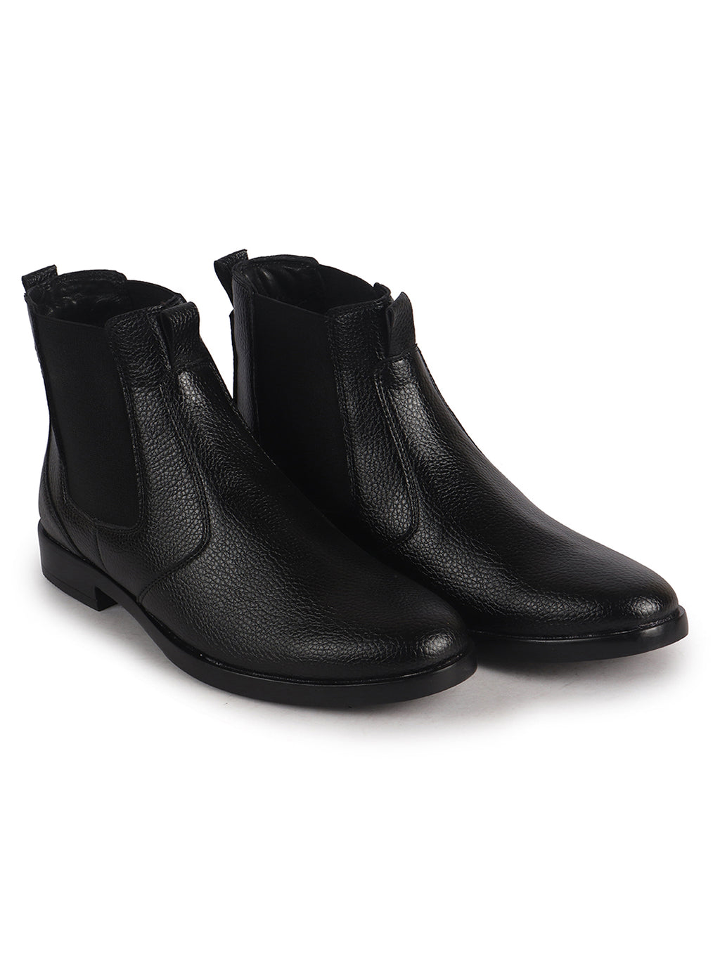 Men Black High Ankle Textured Slip On Chelsea Boots with Shock Absorber Insole|Formal, Office, Winter Durable Boots|Anti Skid TPR Welted Sole