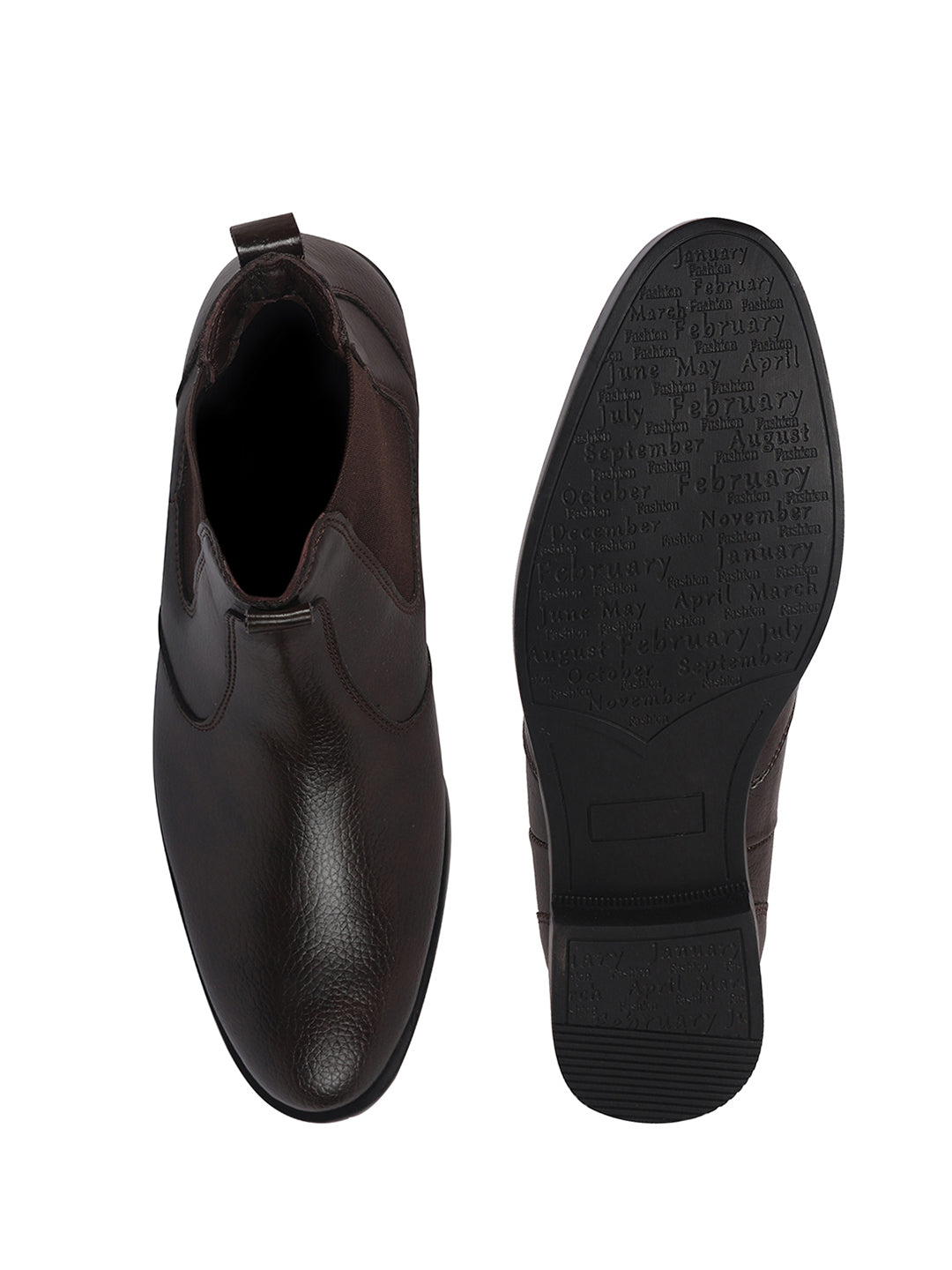 Men Brown High Ankle Textured Slip On Chelsea Boots with Shock Absorber Insole|Formal, Office, Winter Durable Boots|Anti Skid TPR Welted Sole