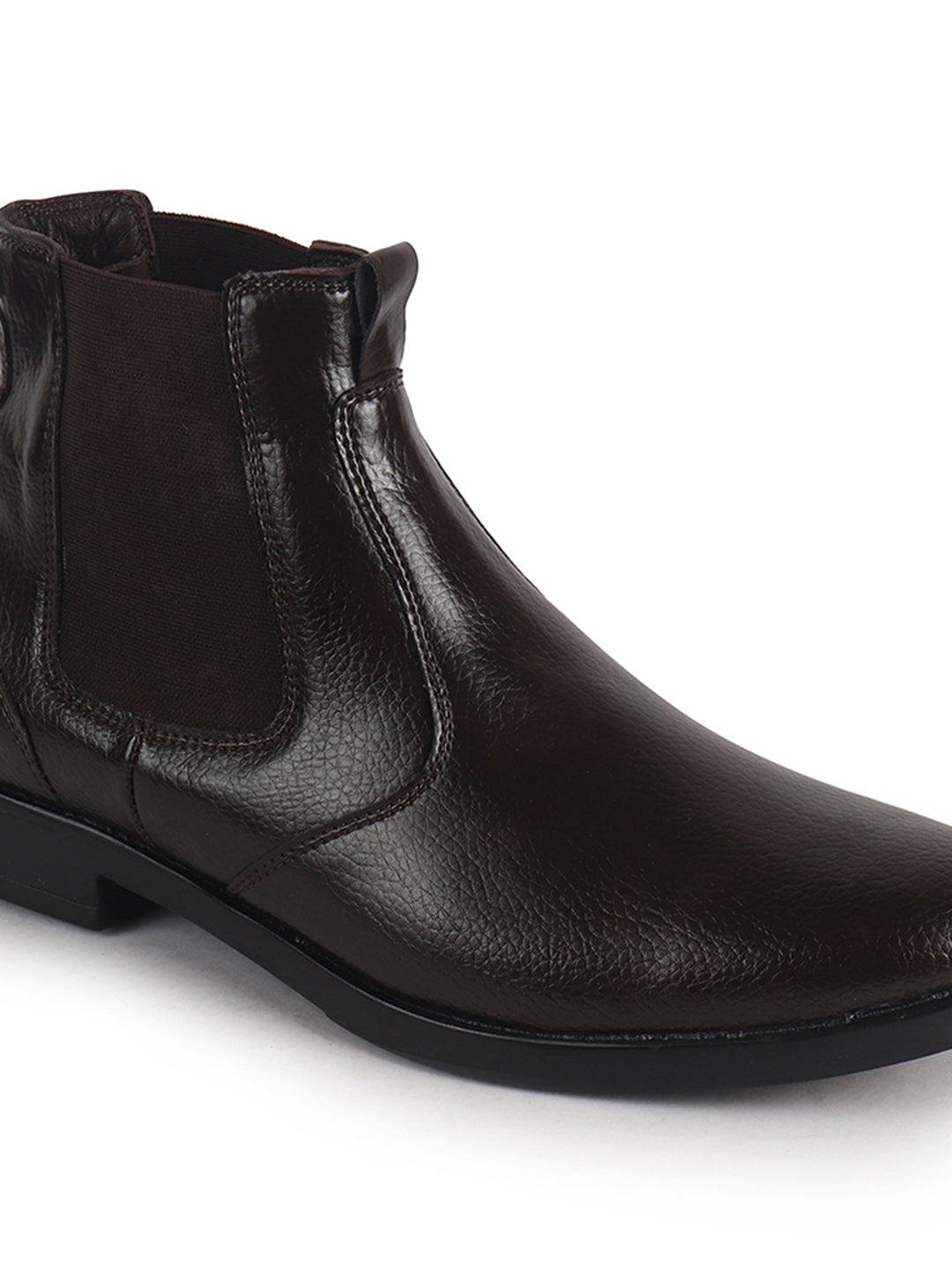 Men Brown High Ankle Textured Slip On Chelsea Boots with Shock Absorber Insole|Formal, Office, Winter Durable Boots|Anti Skid TPR Welted Sole