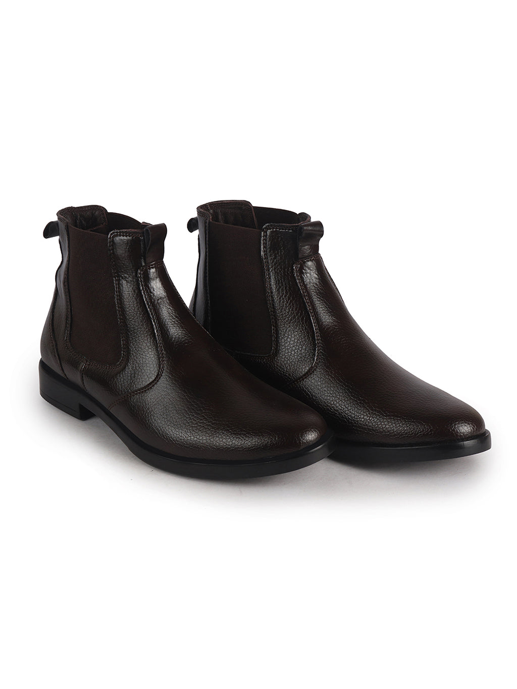 Men Brown High Ankle Textured Slip On Chelsea Boots with Shock Absorber Insole|Formal, Office, Winter Durable Boots|Anti Skid TPR Welted Sole