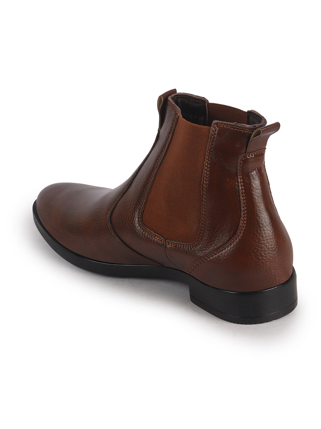 Men Tan High Ankle Textured Slip On Chelsea Boots with Shock Absorber Insole|Formal, Office, Winter Durable Boots|Anti Skid TPR Welted Sole