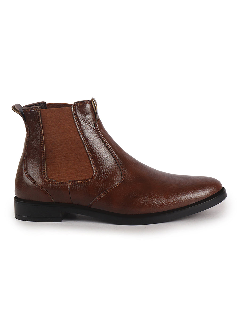 Men Tan High Ankle Textured Slip On Chelsea Boots with Shock Absorber Insole|Formal, Office, Winter Durable Boots|Anti Skid TPR Welted Sole