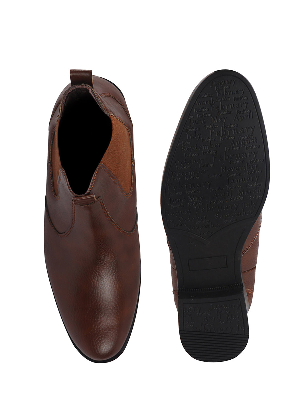 Men Tan High Ankle Textured Slip On Chelsea Boots with Shock Absorber Insole|Formal, Office, Winter Durable Boots|Anti Skid TPR Welted Sole