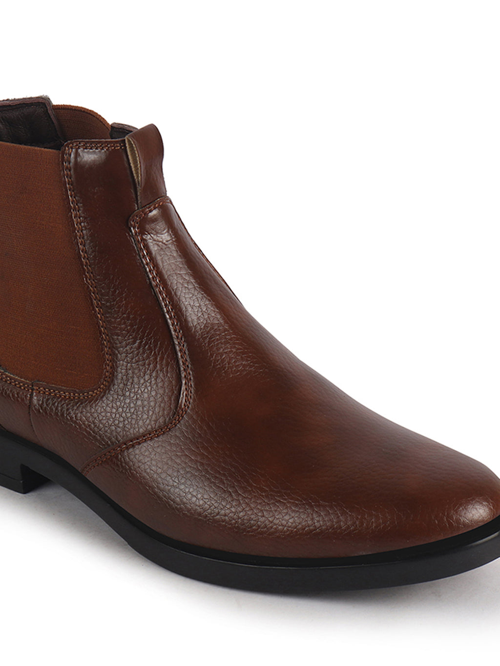 Men Tan High Ankle Textured Slip On Chelsea Boots with Shock Absorber Insole|Formal, Office, Winter Durable Boots|Anti Skid TPR Welted Sole