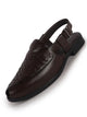 Men Brown Handcraft Perforated Upper Ethnic Peep Toe Peshawari Hook and Loop Sandals for Wedding|Lightweight Slip Ons Formal, Festive, Traditional Dress