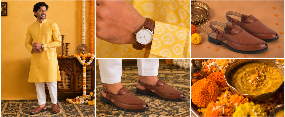 Men Tan Textured Perforated Ethnic Peep Toe Peshawari Hook and Loop Sandals for Wedding|Lightweight Slip On Shoe Formal, Festive, Traditional Dress