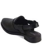 Men Black Textured Perforated Ethnic Peep Toe Peshawari Hook and Loop Sandals for Wedding|Lightweight Slip On Shoe Formal, Festive, Traditional Dress