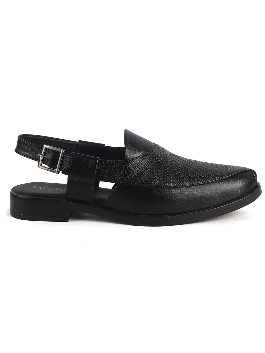 Men Black Textured Perforated Ethnic Peep Toe Peshawari Hook and Loop Sandals for Wedding|Lightweight Slip On Shoe Formal, Festive, Traditional Dress