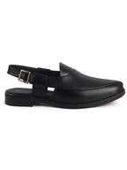 Men Black Textured Perforated Ethnic Peep Toe Peshawari Hook and Loop Sandals for Wedding|Lightweight Slip On Shoe Formal, Festive, Traditional Dress