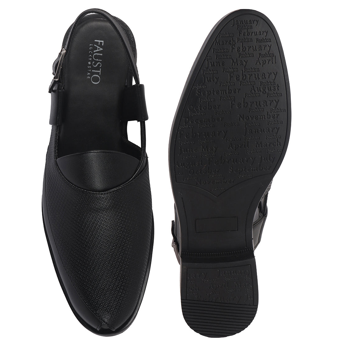 Men Black Textured Perforated Ethnic Peep Toe Peshawari Hook and Loop Sandals for Wedding|Lightweight Slip On Shoe Formal, Festive, Traditional Dress