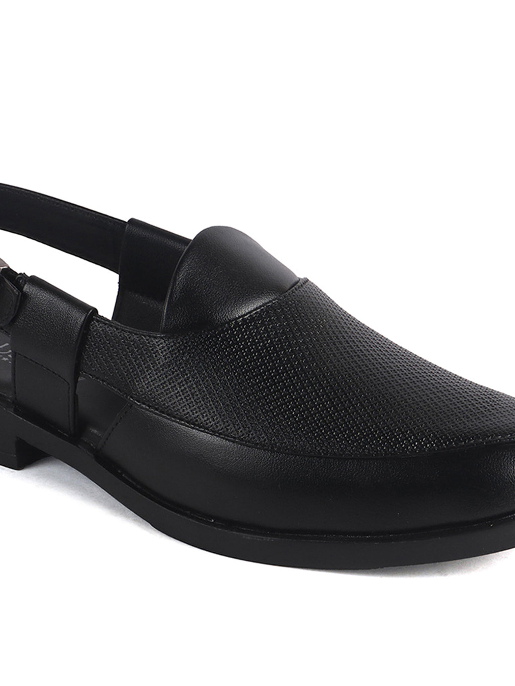Men Black Textured Perforated Ethnic Peep Toe Peshawari Hook and Loop Sandals for Wedding|Lightweight Slip On Shoe Formal, Festive, Traditional Dress
