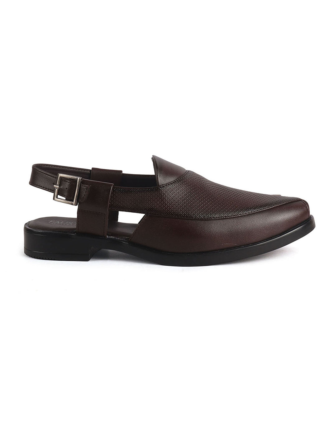 Men Brown Textured Perforated Ethnic Peep Toe Peshawari Hook and Loop Sandals for Wedding|Lightweight Slip On Shoe Formal, Festive, Traditional Dress