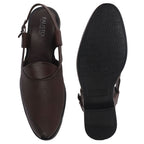 Men Brown Textured Perforated Ethnic Peep Toe Peshawari Hook and Loop Sandals for Wedding|Lightweight Slip On Shoe Formal, Festive, Traditional Dress