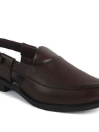 Men Brown Textured Perforated Ethnic Peep Toe Peshawari Hook and Loop Sandals for Wedding|Lightweight Slip On Shoe Formal, Festive, Traditional Dress